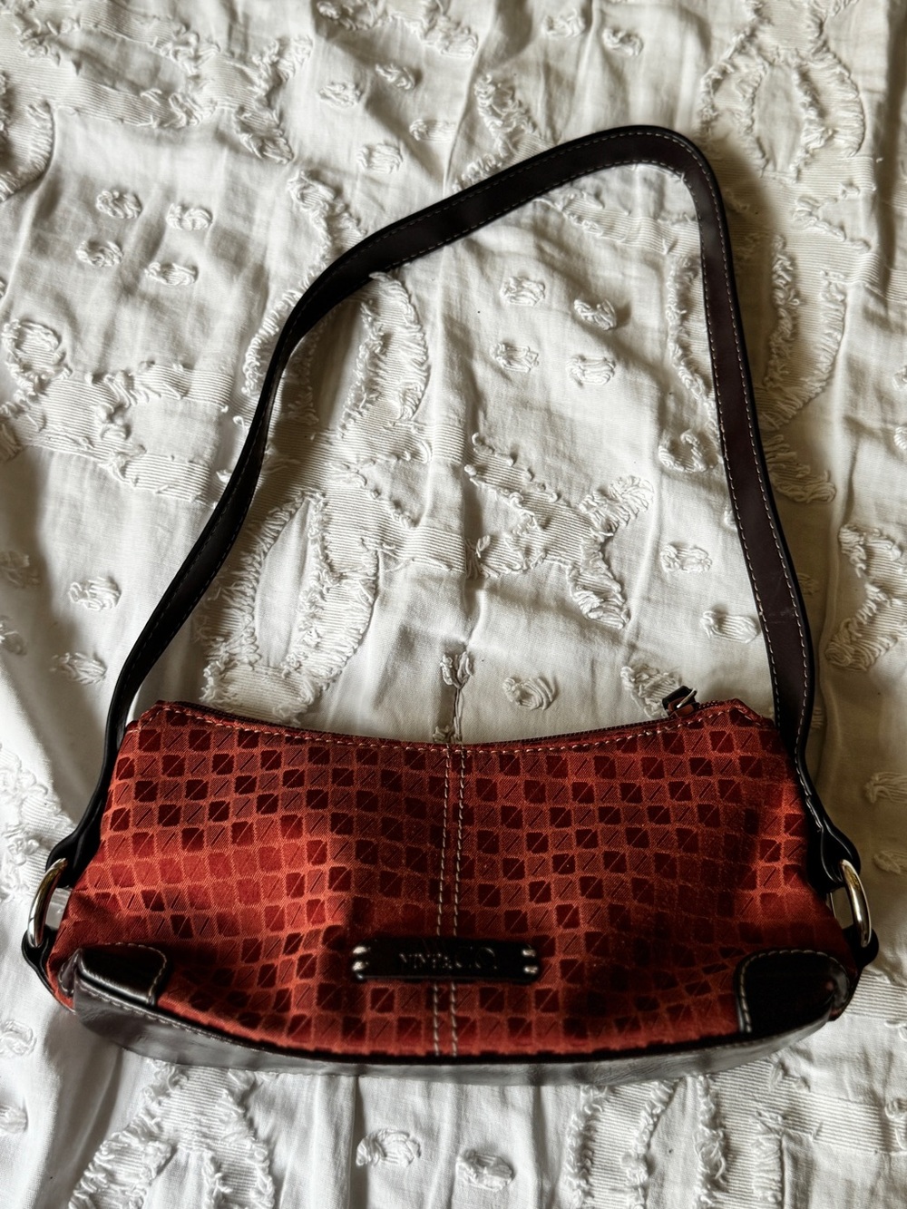 Nine & Co. Red Geometric Shoulder Bag with Dark Brown Trim